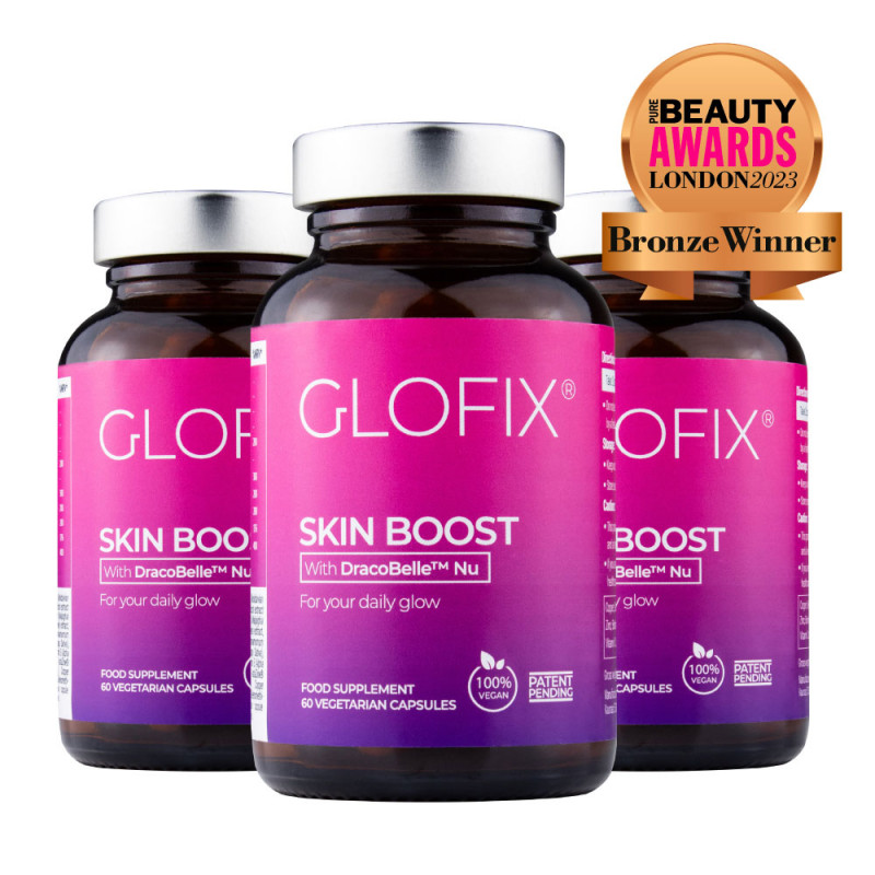 Maisto papildas GLOFIX® vitaminai, mineralai, antioksidantai odai ir plaukams „SKIN BOOST“ (3 mėnesių kursas)