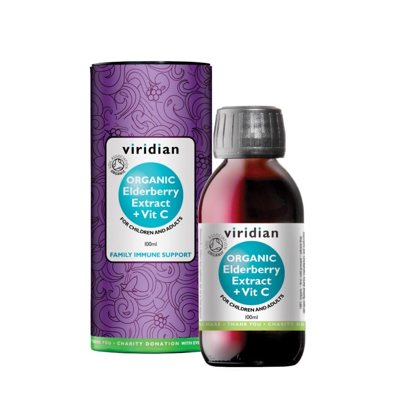 Maisto papildas „Organic Elderberry Extract + Vit C“, VIRIDIAN, 100 ml
