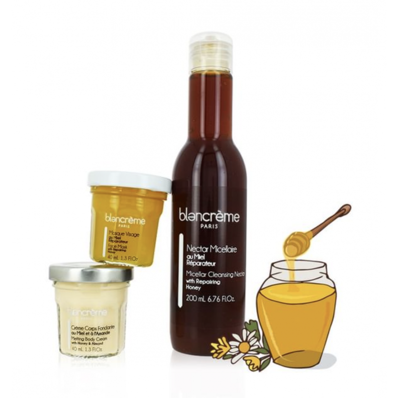 Rinkinys ypač sausai veido odai su medaus ekstraktu„Honey and Almond“ blancreme