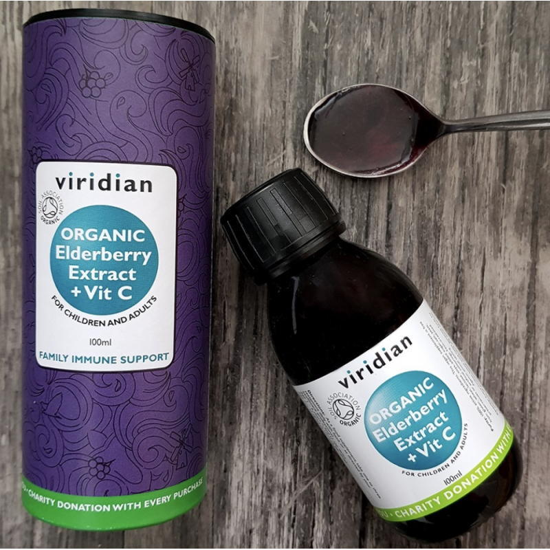 Organic Elderberry Extract + Vit C, VIRIDIAN, 100 ml