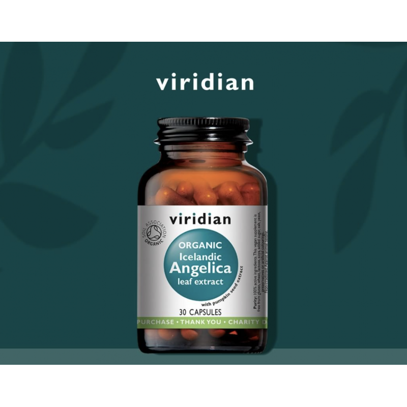 Maisto papildas Ekologiška Vaistinė Šventagaršvė „Organic Icelandic Angelica leaf extract“, VIRIDIAN, 30 kaps.