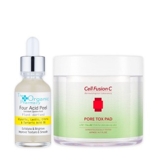 Deep Pore Cleansing and Astringent Set for Oily/Mixed Skin "Four Acid Serum" and "Pore Tox Pad"