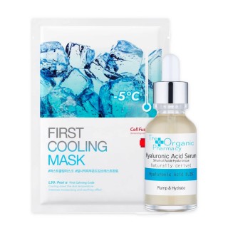 Refreshing and deeply moisturising face set with "Hyaluronic Serum" and "First Cooling Mask"
