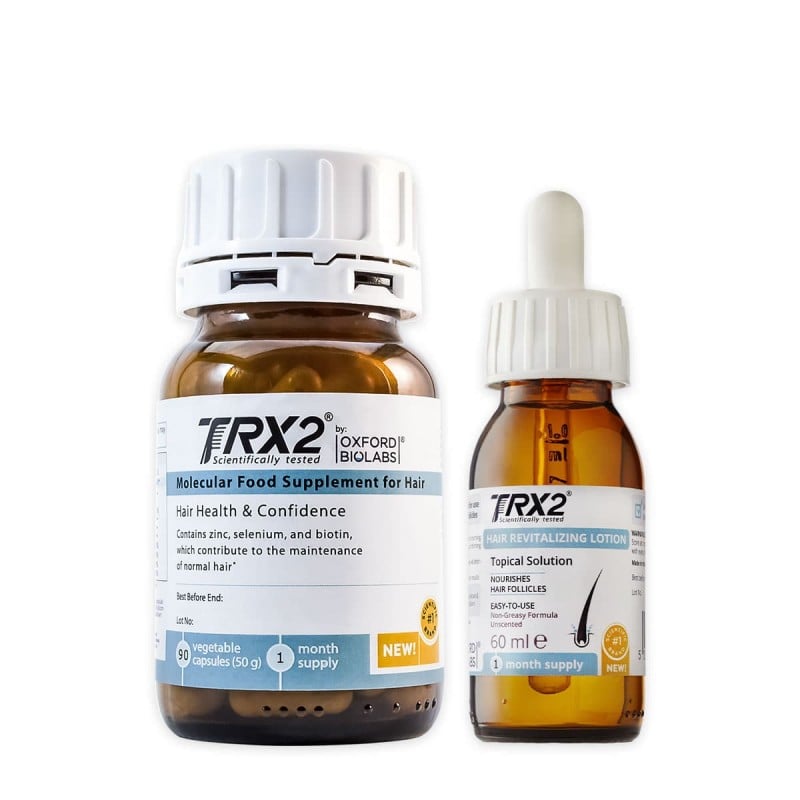 Visapusiškas rinkinys plaukams: maisto papildas plaukams TRX2® ir atgaivinantis  TRX2® losjonas plaukų šaknims