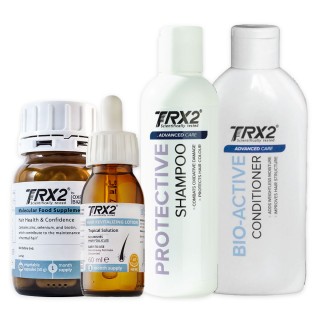 Rinkinys “MAX plaukų priežiūra”: TRX2 maisto papildas plaukams, losjonas plaukų šaknims, šampūnas ir kondicionierius