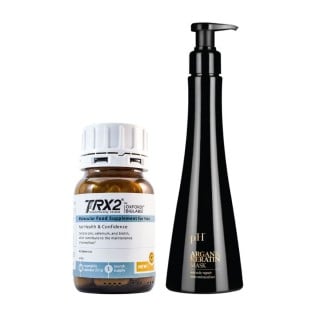 Healthy and shiny hair kit: hair food supplement TRX2® and deep nourishing and revitalising hair mask Argan & Keratin