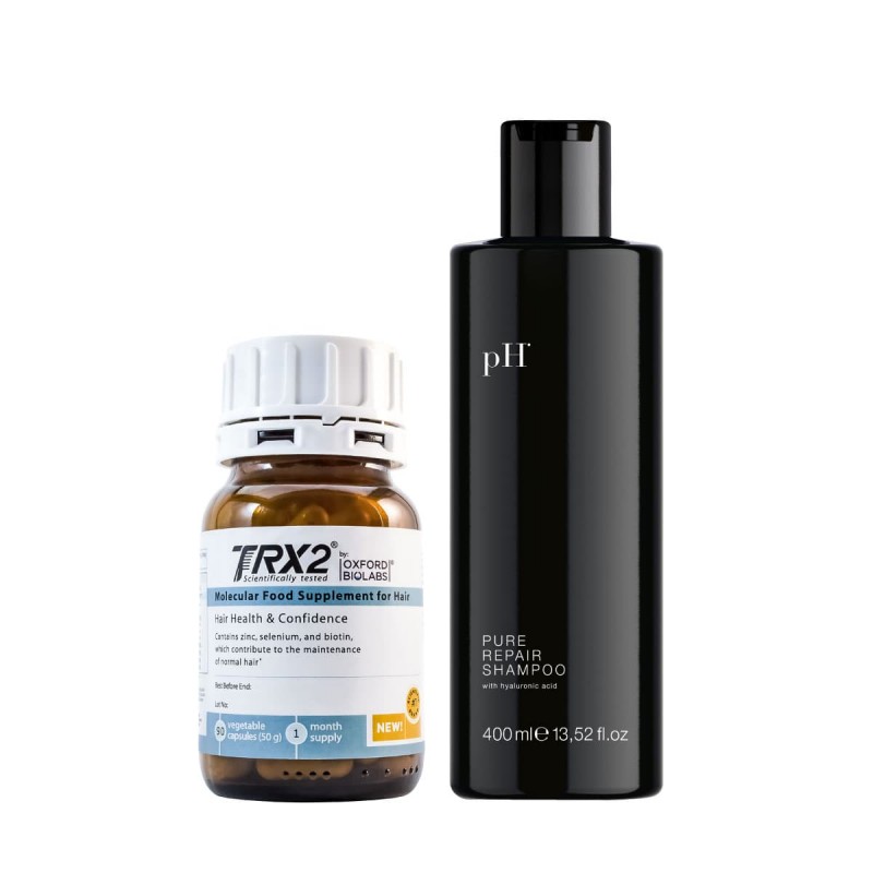 Stiprūs plaukai su TRX2 ir pH Laboratories: Maisto papildas plaukams TRX2® ir šampūnas „PURE REPAIR shampoo”